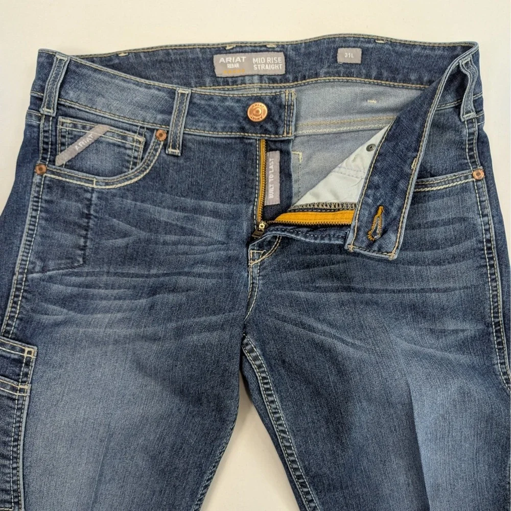Ariat Rebar Riveter Straight Jeans 31L Mid Rise Nightride Work Denim 34